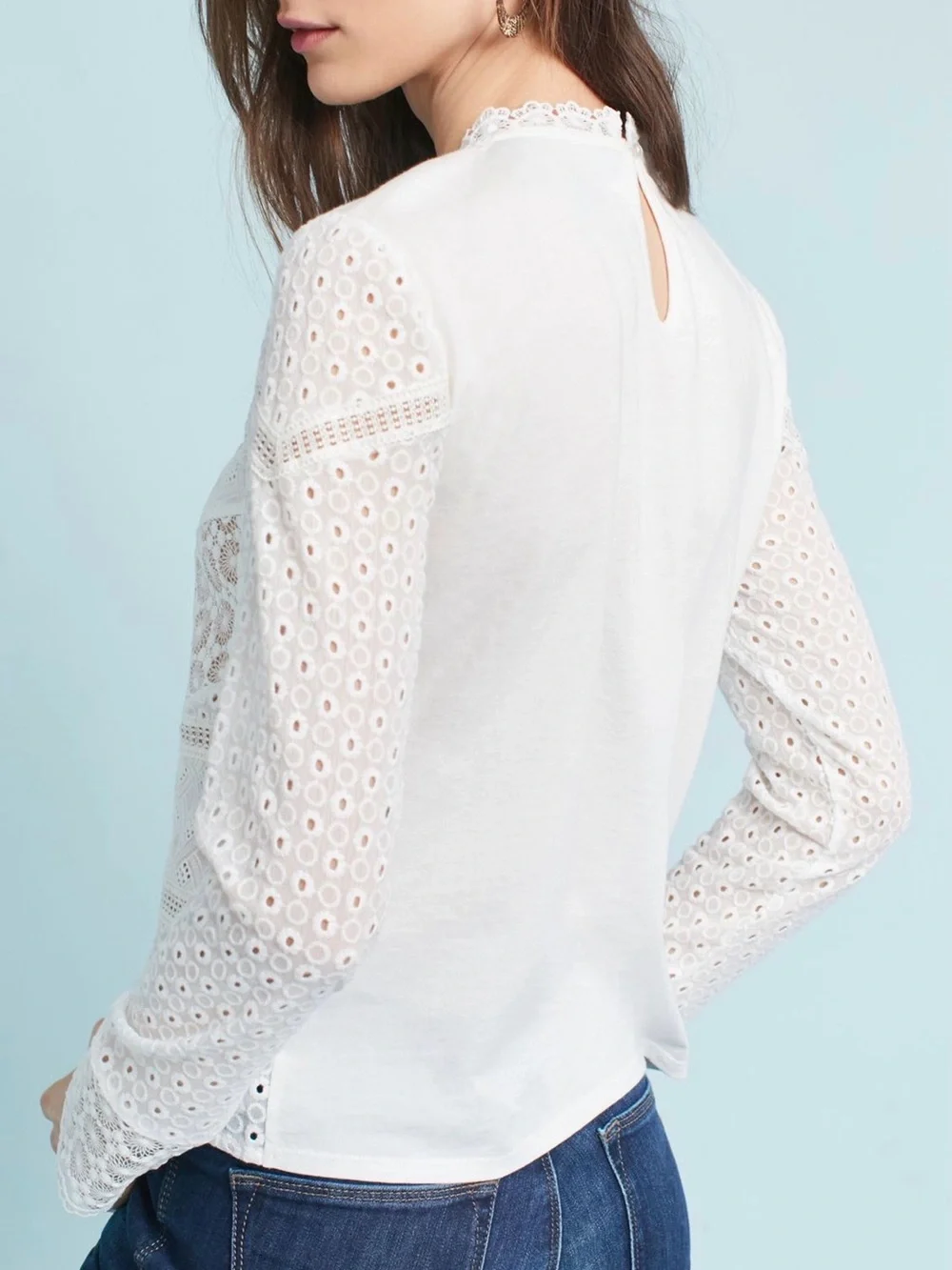 Anthropologie James Coviello Burnham White Eyelet Lace Blouse Top Size M